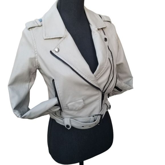 Blank Nyc GIRL’S Gray Full Zip Belted Faux Leather Moto Jacket Size Large - Picture 5 of 16
